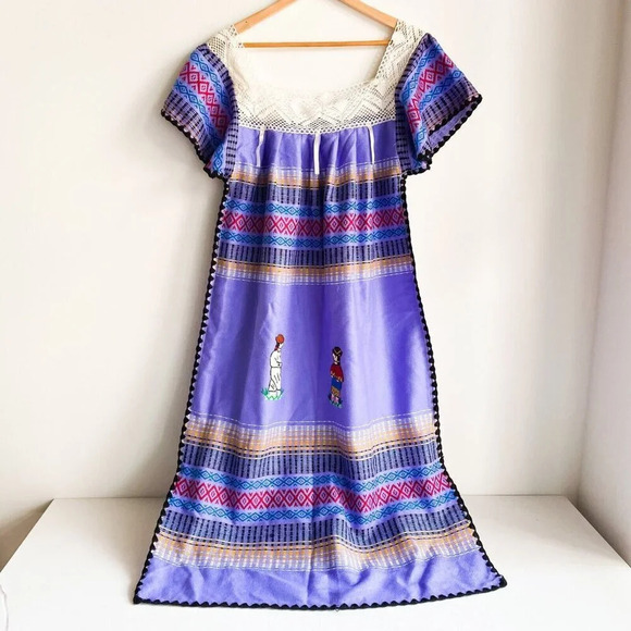 Vintage Lavender Puprle Guatemalan Ethnic Midi Dress  L - Picture 2 of 7